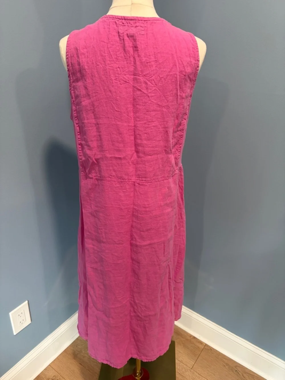FLAX Pink Linen Sleeveless Midi Dress Size Small Made in Lithuania